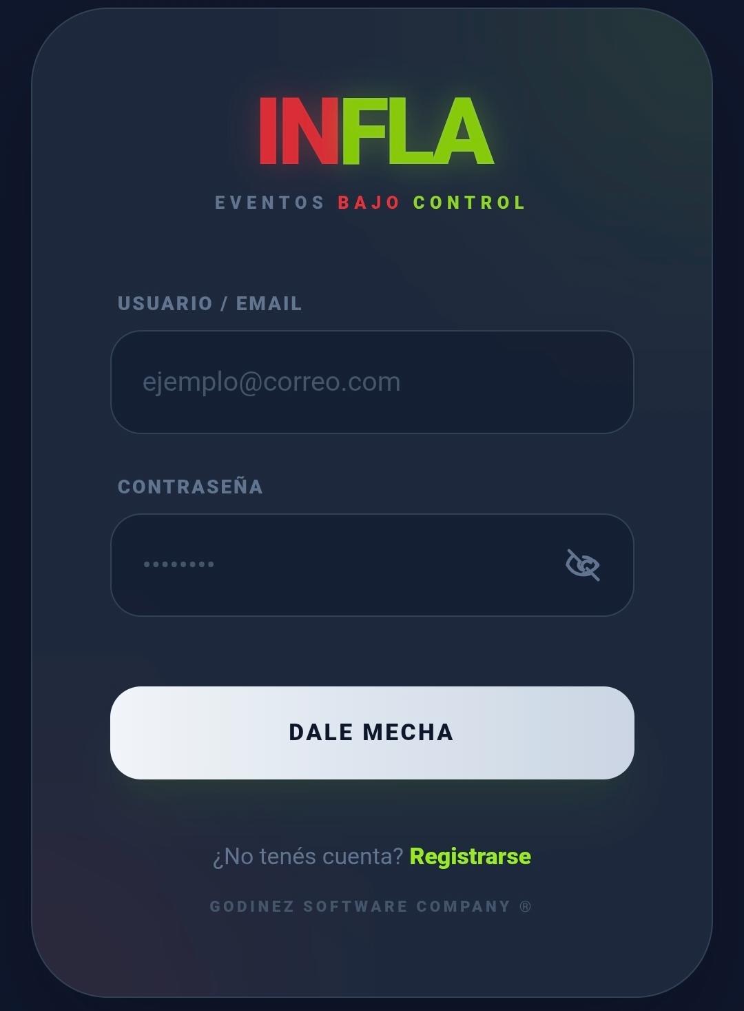 Pantalla de acceso a INFLA